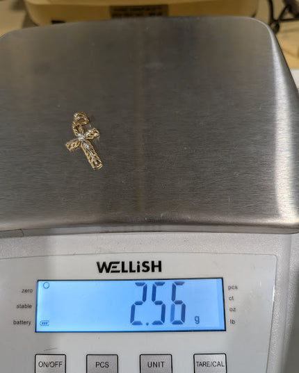 14K Gold Religious 2-Tone Crucifix Pendent with Concave Details