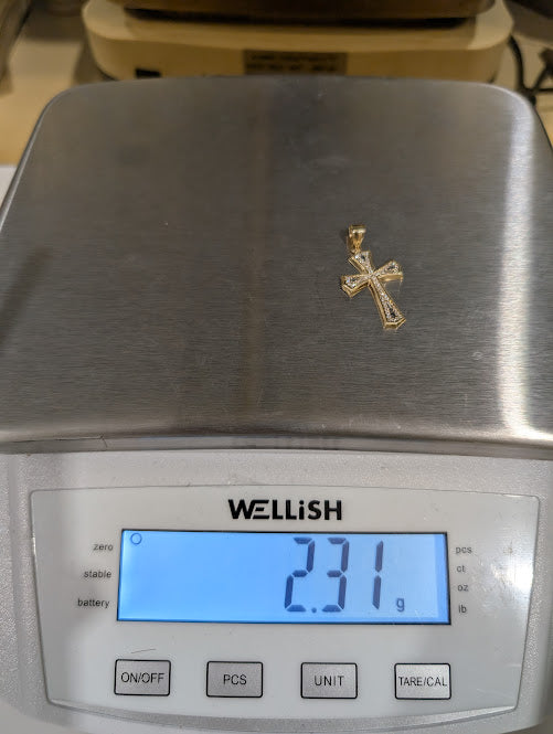 14K Gold Religious Cross Pendent with CZ Stones