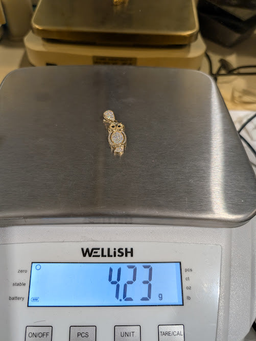 14K Gold Iced Out Owl Pendant