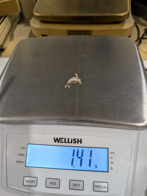 14K Gold Iced Out Dolphin Pendant