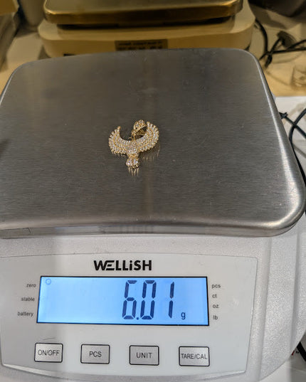 14K Gold Iced Out Bird Pendant
