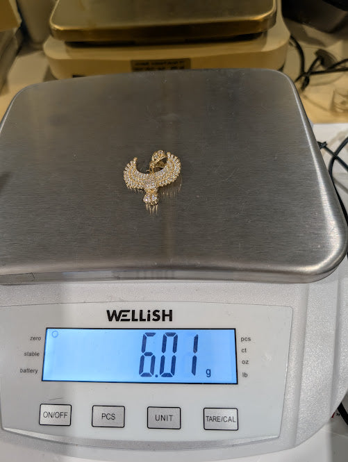 14K Gold Iced Out Bird Pendant