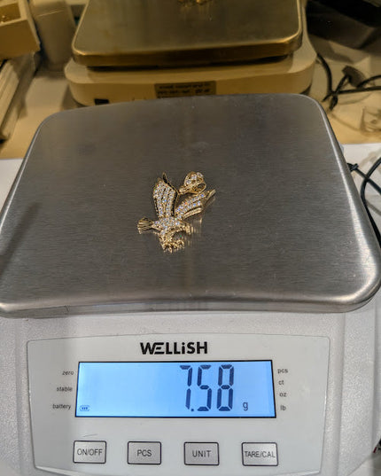 14K Gold Iced Out Hawk Pendant