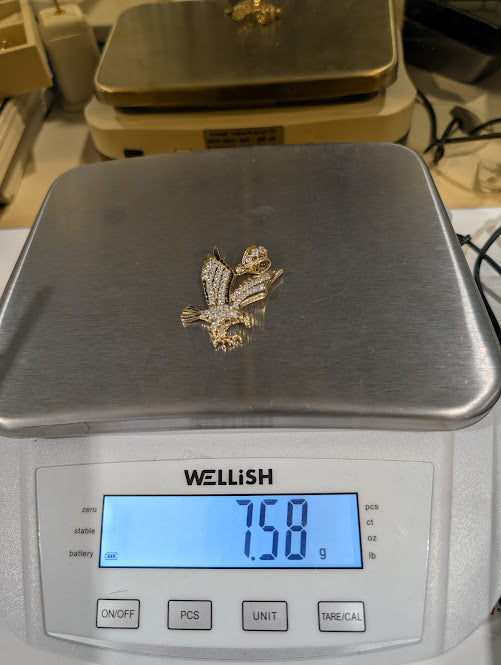 14K Gold Iced Out Hawk Pendant