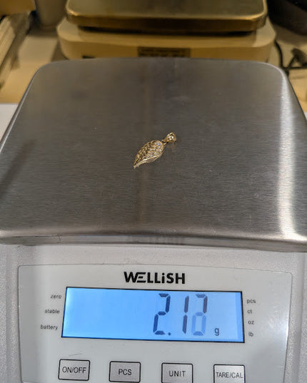 14K Gold Half Angel Wing w/ CZ Stones Pendant
