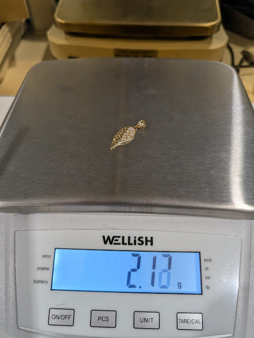 14K Gold Half Angel Wing w/ CZ Stones Pendant