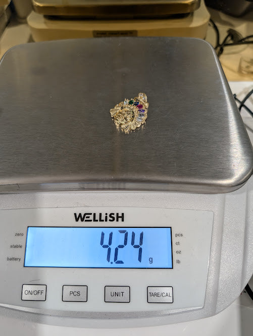 14K Gold Indian Head w/ Rainbow CZ Pendant