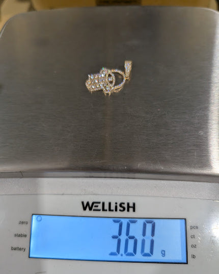 14K Gold Iced Out Hamza Hand Pendant