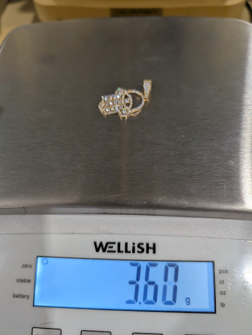 14K Gold Iced Out Hamza Hand Pendant