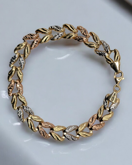 14K Solid Gold 3 Tone Bracelet
