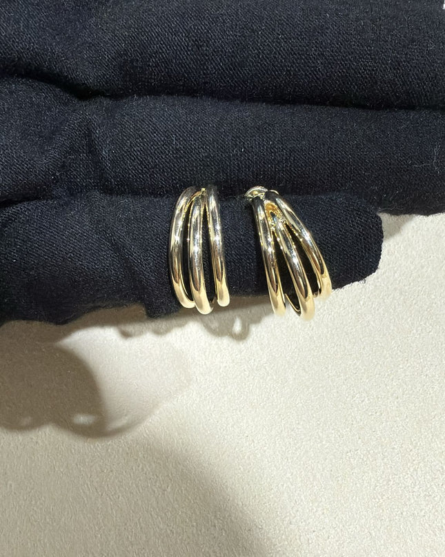 14K Gold Small Hoop Earrings 3 Layer