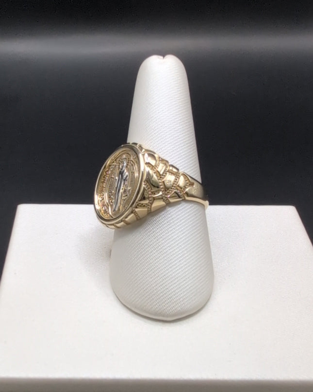 14K Gold Saint Jude Ring With Nugget Band