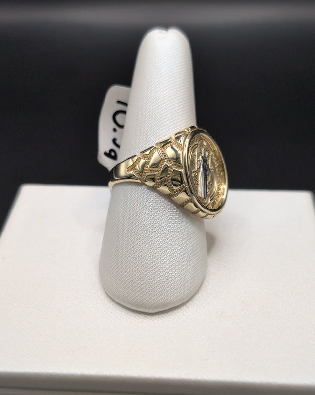 14K Gold Saint Jude Ring With Nugget Band
